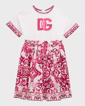 Комбинированное платье с принтом майолика для девочек, размер 8–12 Dolce&Gabbana, цвет Multi