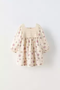 Комбинированное платье с принтом ZARA, экрю