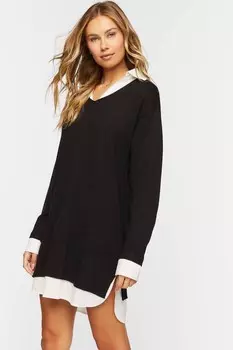 Комбинированное платье-свитер-рубашка Forever 21, черный