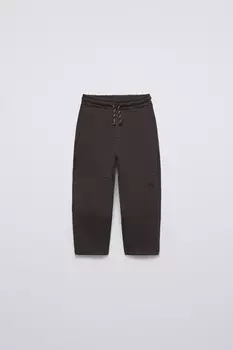 Комбинированные плюшевые брюки ZARA, коричневый