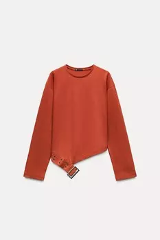 Комбинированный топ с пряжкой ZARA, цвет brick