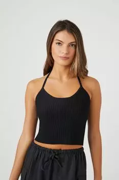 Компактная трикотажная майка с лямкой на бретельках в рубчик Forever 21, черный