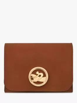 Компактный кожаный кошелек Longchamp Box-Trot, коньяк