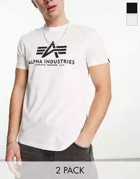 Комплект базовых футболок с логотипом Alpha Industries (2 шт.) черного/белого цвета