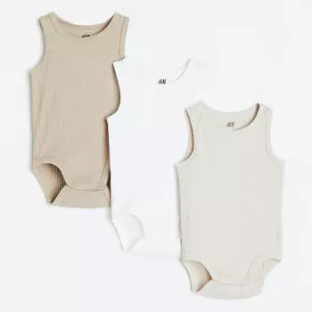 Комплект боди H&M Sleeveless, 3 пары, бежевый/белый