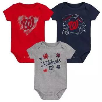 Комплект боди красного/темно-синего/серого цвета для младенцев Washington Nationals Batter Up из 3 шт. Outerstuff