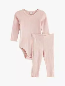 Комплект детского боди pointelle из органического хлопка и леггинсов Lindex, цвет Light Dusty Pink