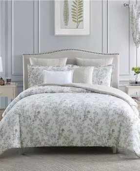 Комплект двусторонних одеял Lindy Cotton из 7 предметов, полный/королевский размер Laura Ashley, зеленый