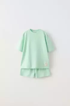 Комплект футболки и шортов ZARA, светло-бирюзовый
