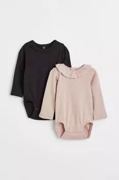 Комплект из 2 боди с пышными рукавами H&amp;M, черный/розовый