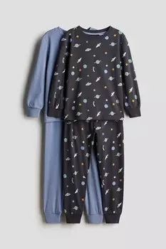 Комплект из 2 хлопковых пижам с принтом H&M, серый