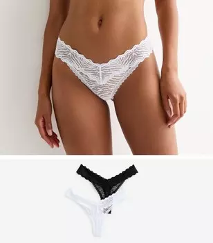 Комплект из 2 стрингов с зебровым кружевом и V-образным вырезом New Look, черный