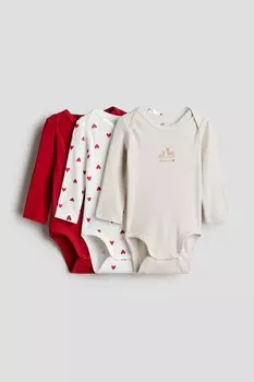 Комплект из 3 боди с длинными рукавами H&M, красный