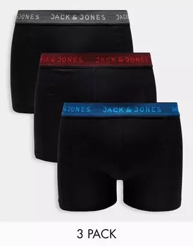Комплект из 3 черных боксеров Jack & Jones с ярким поясом