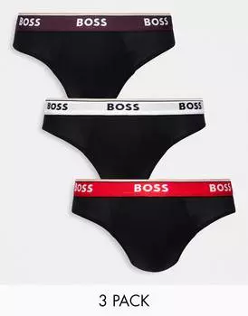 Комплект из 3 трусов BOSS Bodywear черного цвета с цветным поясом