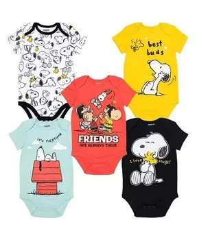 Комплект из 5 боди Snoopy Charlie Brown для маленьких мальчиков, разноцветный Peanuts, мультиколор
