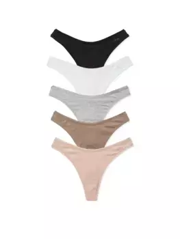 Комплект из 5 хлопковых трусиков-стрингов Pink, цвет Spring Basic