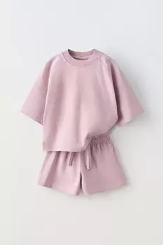 Комплект из футболки и шортов-бермуд ZARA, лиловый