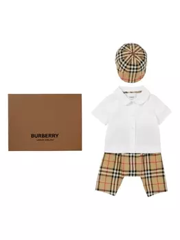 Комплект из топа и брюк в клетку Burberry Kids, белый