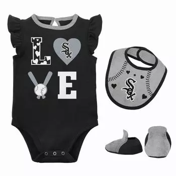 Комплект из трех предметов с нагрудником Love of Baseball, боди и пинетки Chicago White Sox для новорожденных и младенцев, черный/серый Хизер, боди и пинетки Outerstuff