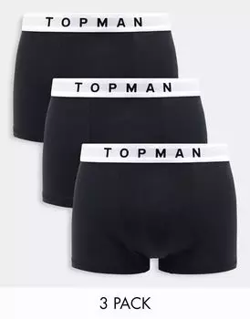 Комплект из трех трусов черного цвета с белым поясом Topman