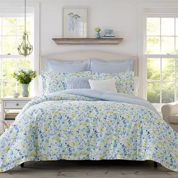 Комплект одеял и подушек Laura Ashley Queen, желтый / белый / синий