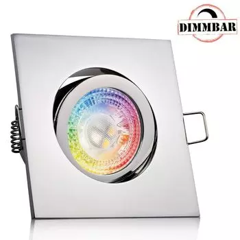 Комплект встраиваемых светодиодных прожекторов RGB GU10 в хроме со светодиодом 3 Вт от LEDANDO - 11 цветов + теплый белый - вкл. пульт дистанционного управления - с регулируемой яркостью - квадратный