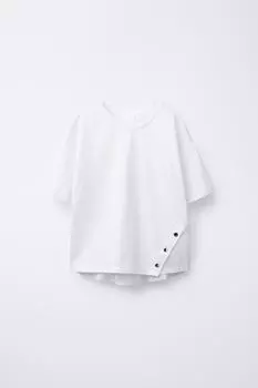 Контрастная футболка с пуговицами ZARA, белый