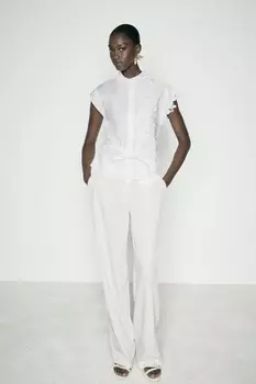 Контрастная кружевная рубашка ZARA, белый
