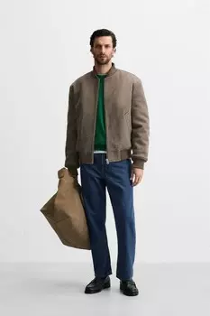 Контрастная куртка-бомбер ZARA, бежевый