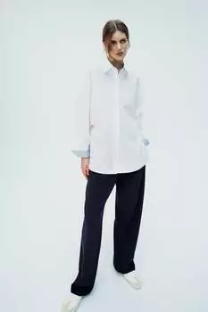 Контрастная рубашка из поплина ZARA, белый