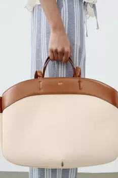 Контрастная сумка-шоппер ZARA, темный загар