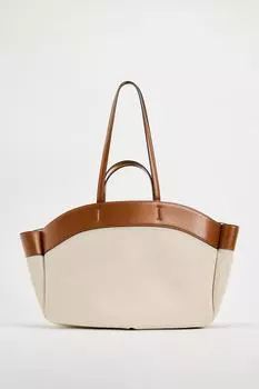 Контрастная сумка-тоут ZARA, темно-загар