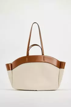 Контрастная сумка-тоут ZARA, темно-загар