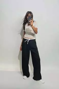 Контрастные брюки-боксеры ZARA, черный