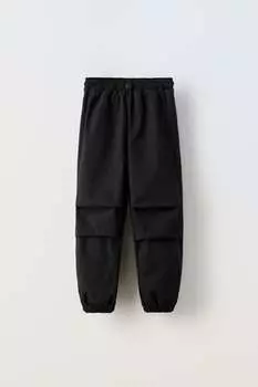Контрастные брюки парашют ZARA, черный