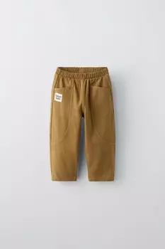 Контрастные брюки ZARA, бежевый