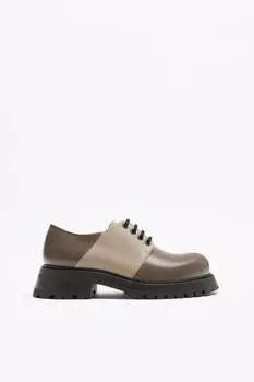 Контрастные кожаные туфли ZARA, коричневый