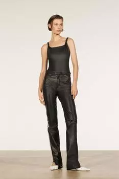 Контрастный кожаный боди ZARA, черный