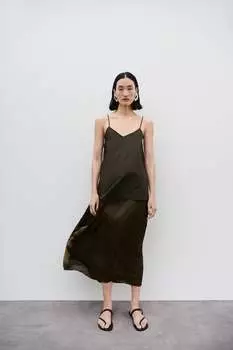 Контрастный топ поплин ZARA, хаки
