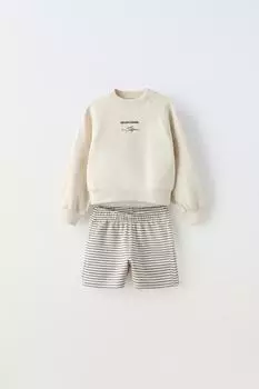 Коордовый свитшот из плюша и шорты-бермуды ZARA, экрю