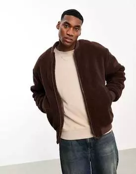 Коричневая куртка-бомбер тедди ASOS