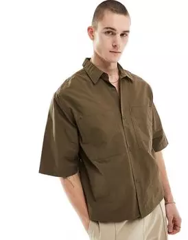 Коричневая рубашка свободного кроя Bershka