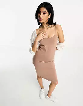 Коричневое бесшовное платье миди на бретельках ASOS DESIGN
