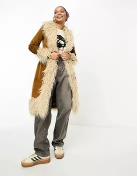 Коричневое длинное афганское пальто в винтажном стиле Superdry
