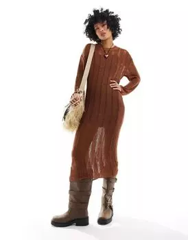 Коричневое платье миди крупной вязки ASOS