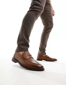 Коричневые кожаные лоферы River Island