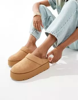 Коричневые мюли на платформе Pull&Bear