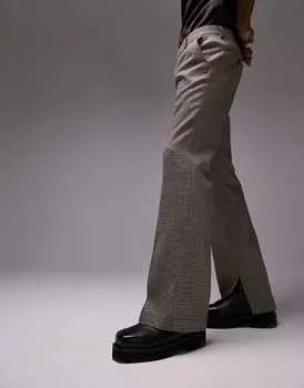 Коричневые прямые расклешенные брюки Topman