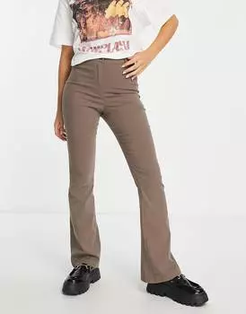 Коричневые расклешенные брюки с завышенной талией Topshop